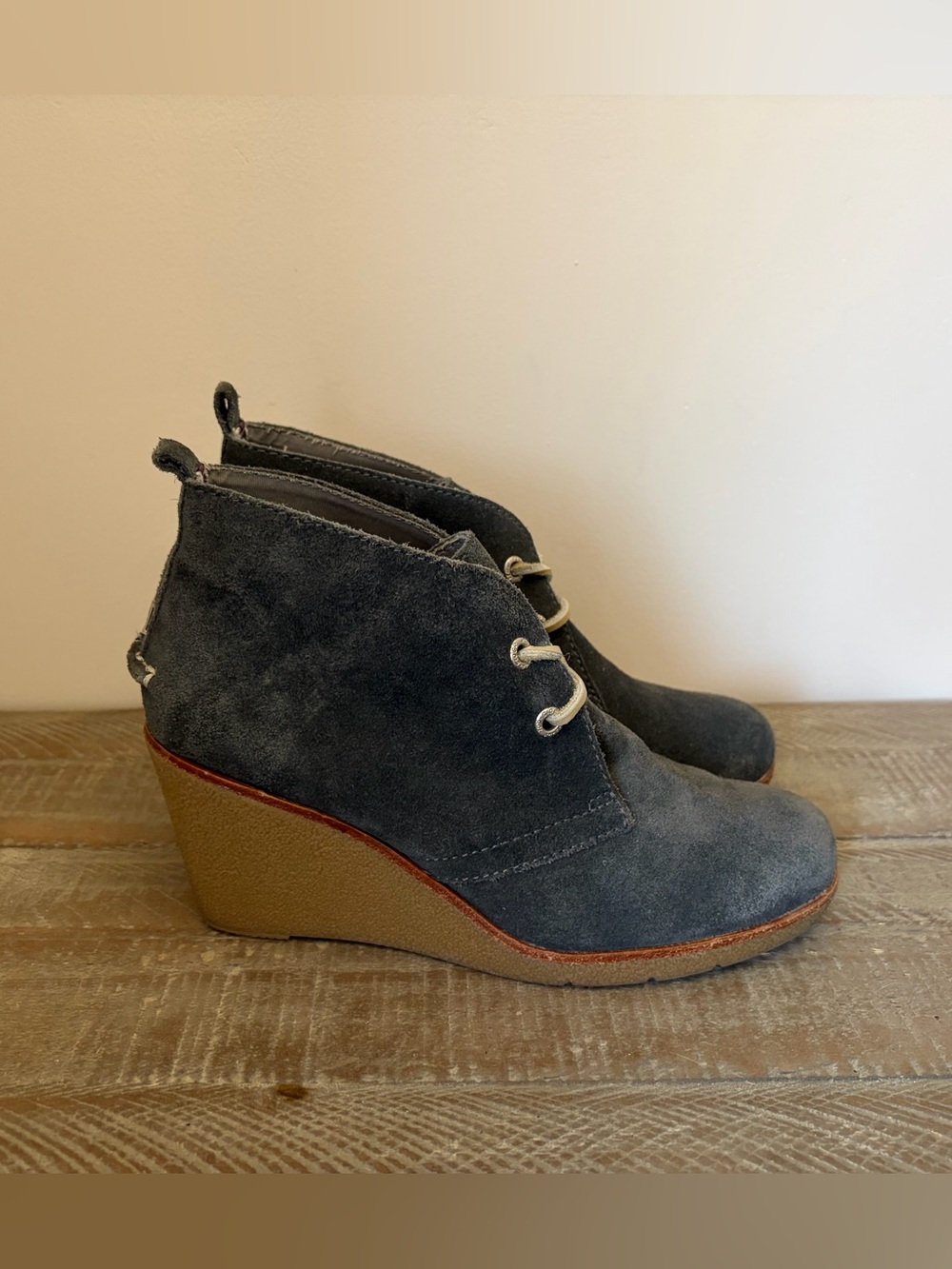 Sperry Top Slider Charcoal Suede Lace-Up Wedge Booties